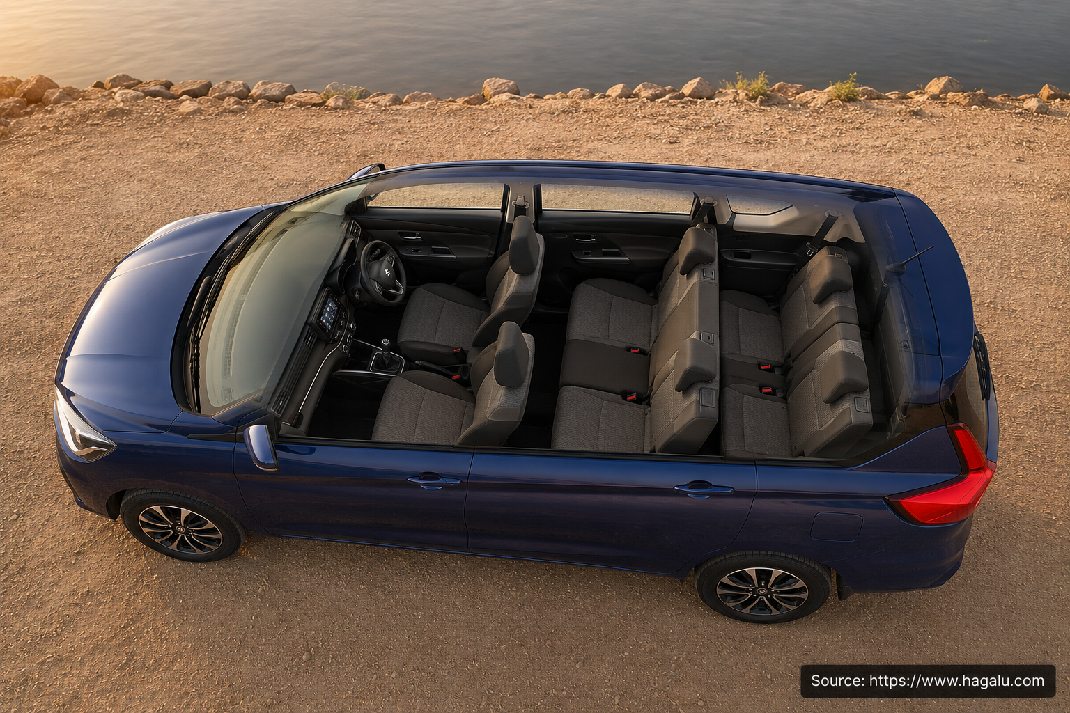 Suzuki Ertiga top-down seating layout showing the roof design and cabin arrangement in South Africa