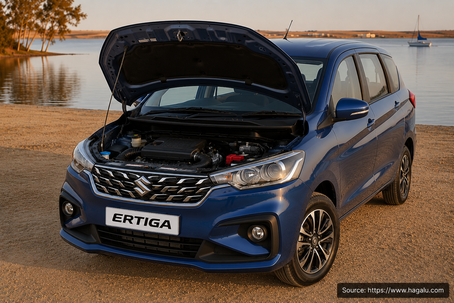 Suzuki Ertiga open bonnet and powertrain bay showing the under-bonnet layout in South Africa