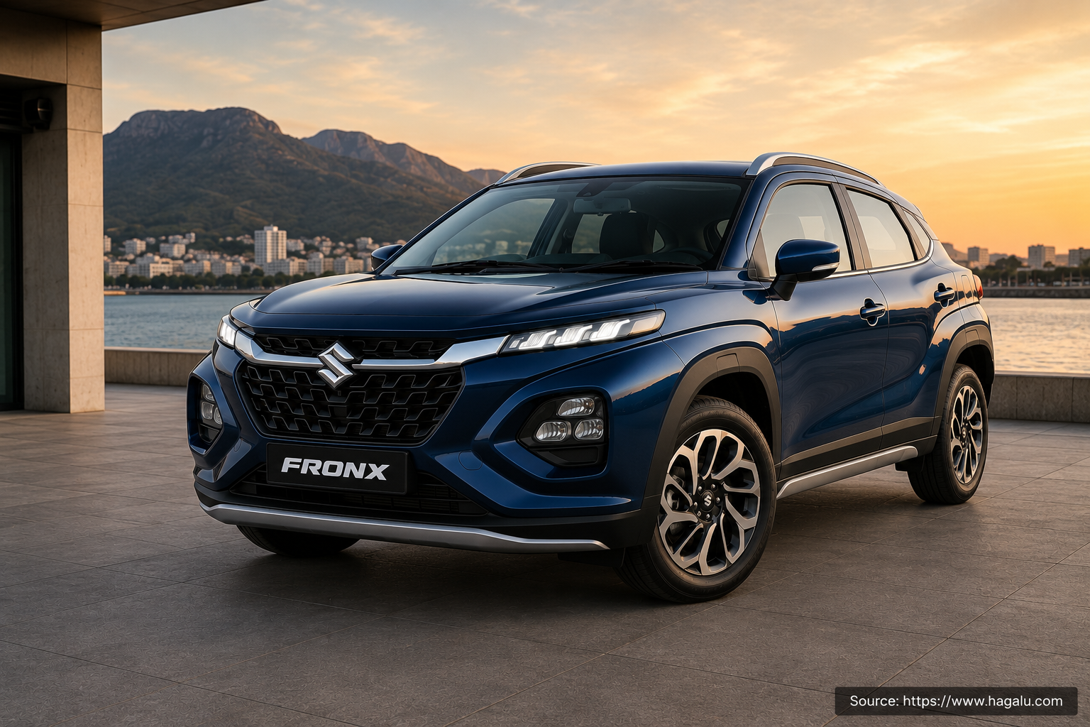 Suzuki Fronx front three-quarter exterior showing the grille, headlights and body design in South Africa
