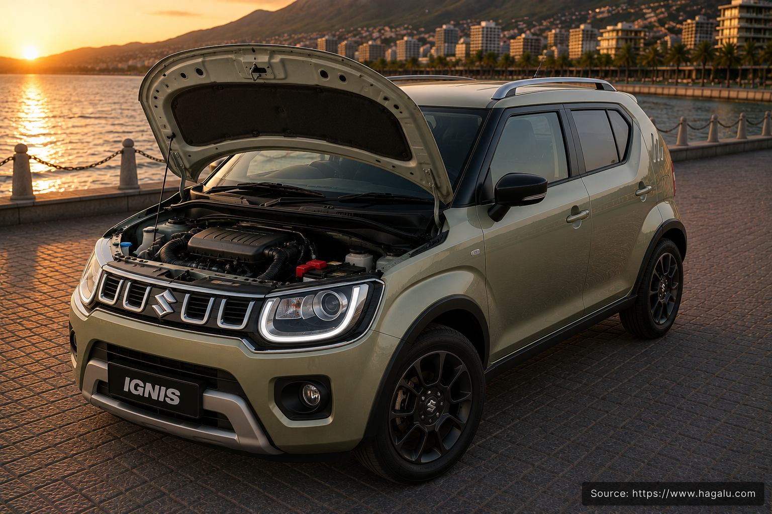 Suzuki Ignis open bonnet and powertrain bay showing the under-bonnet layout in South Africa