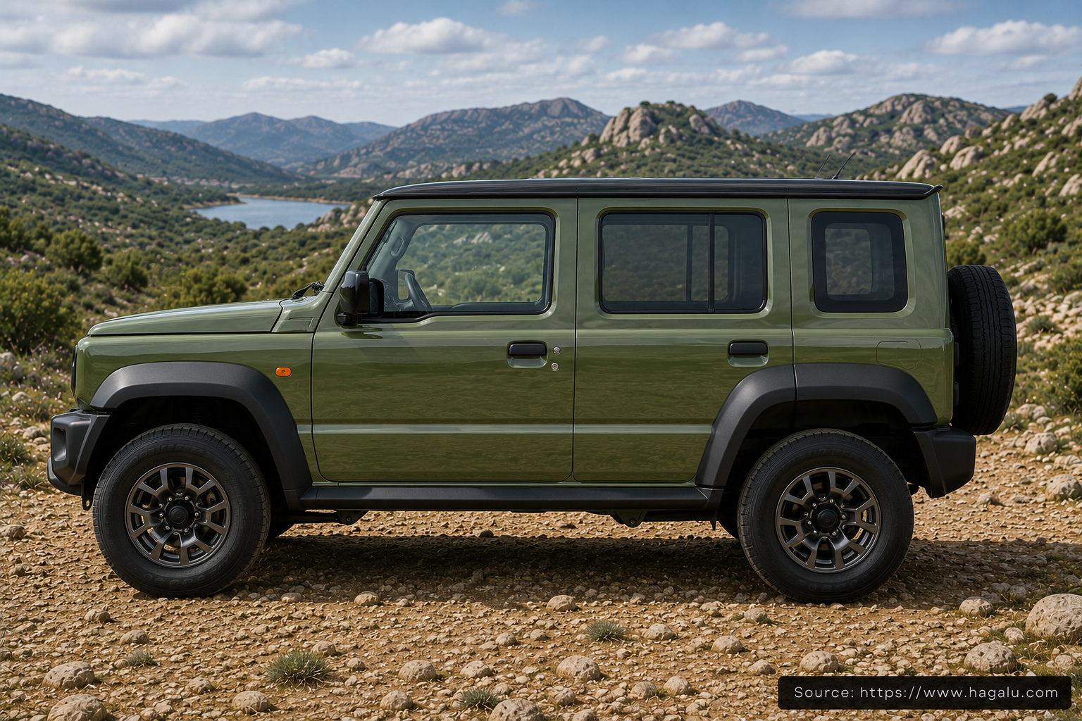 Suzuki Jimny 5-Door full side profile showing the roofline, doors and wheel design in South Africa