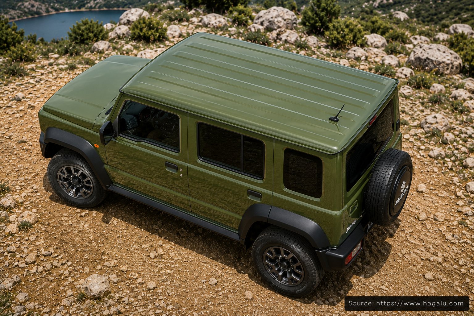 Suzuki Jimny 5-Door top-down seating layout showing the roof design and cabin arrangement in South Africa