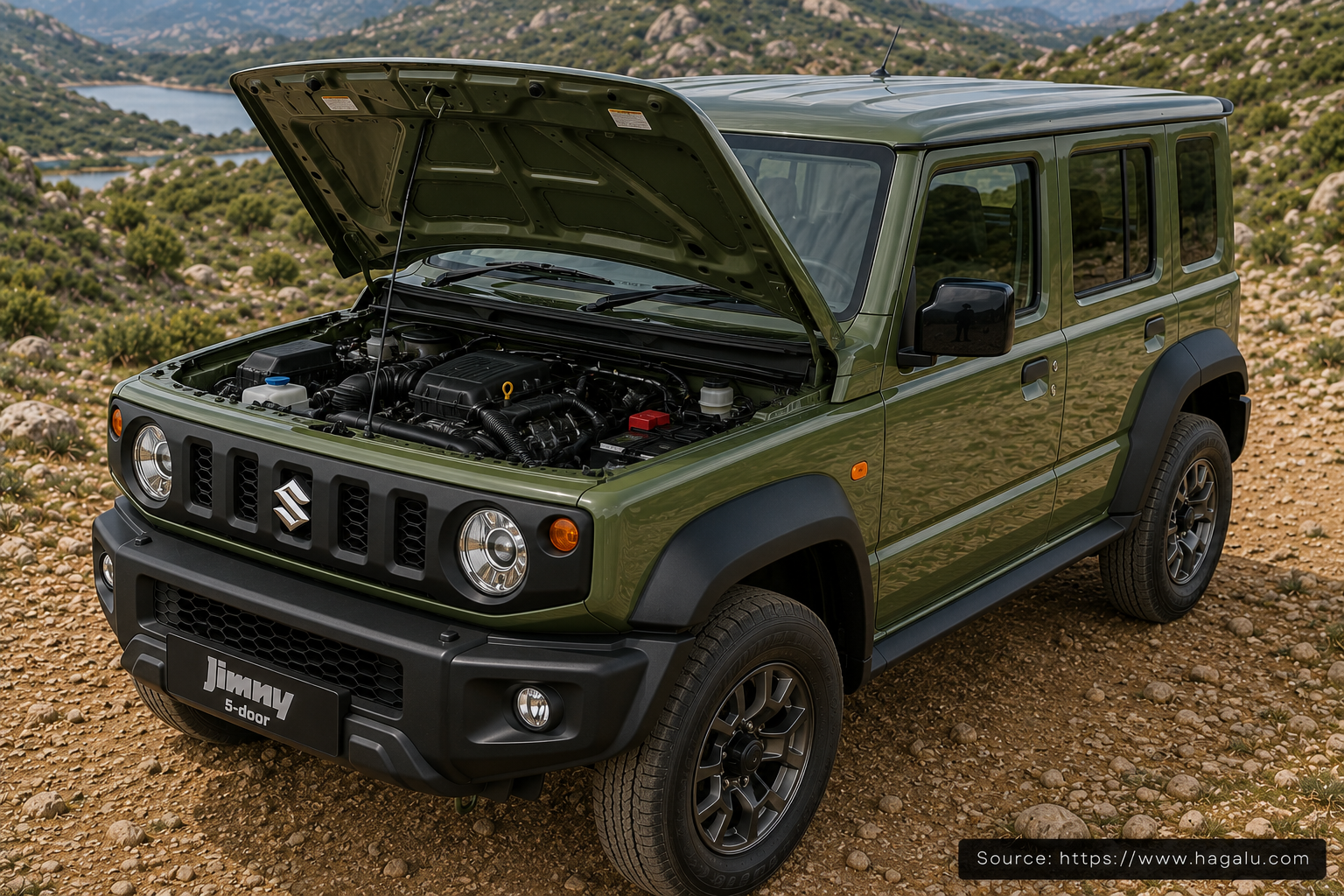 Suzuki Jimny 5-Door open bonnet and powertrain bay showing the under-bonnet layout in South Africa