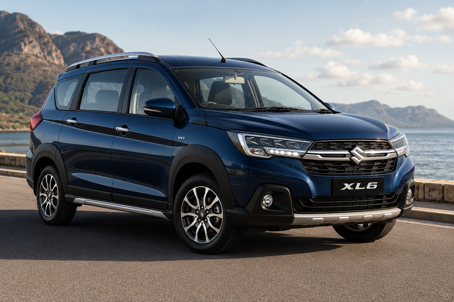 Suzuki XL6 front three-quarter exterior showing the grille, headlights and body design in South Africa