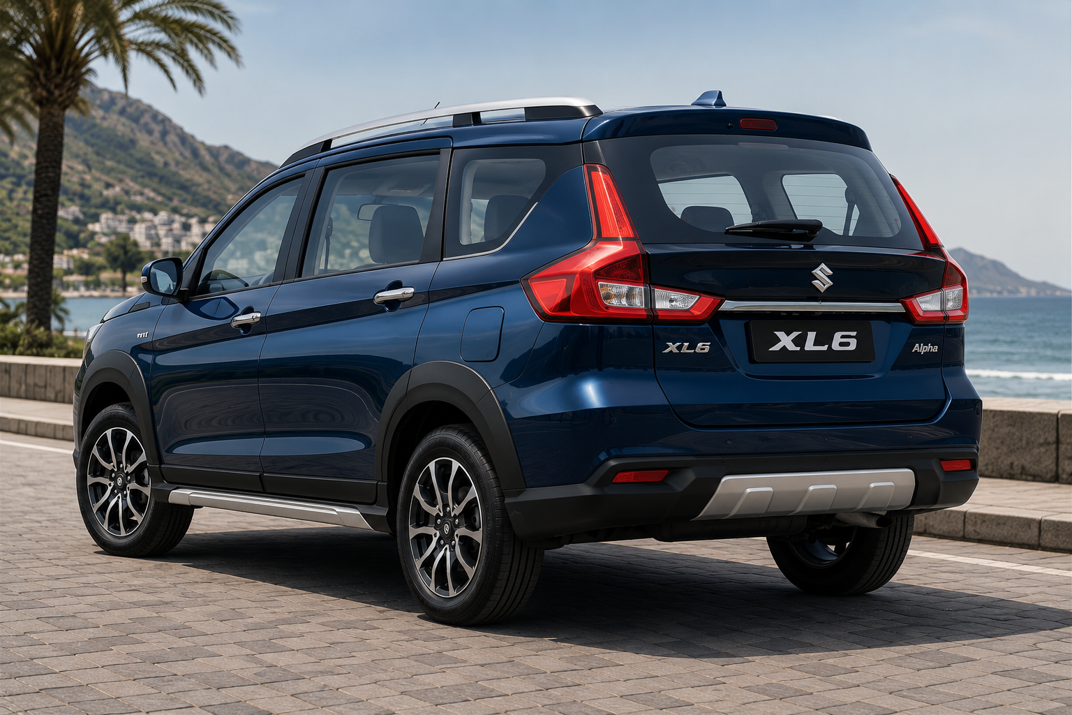 Suzuki XL6 rear three-quarter exterior showing the taillights, tailgate and rear design in South Africa