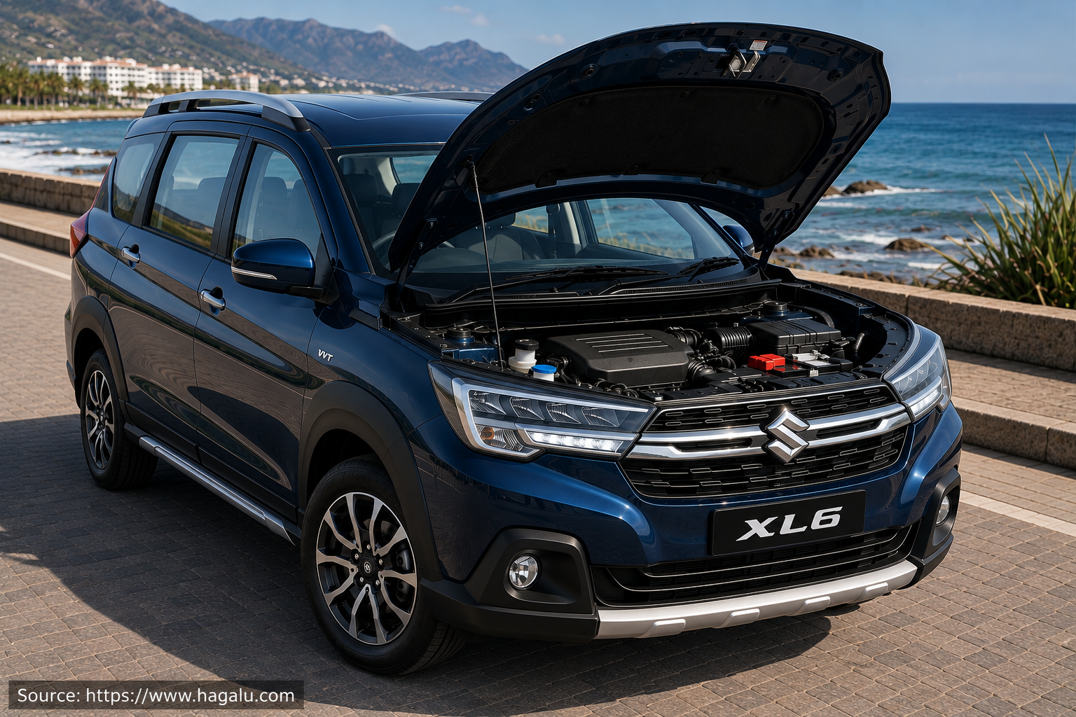 Suzuki XL6 open bonnet and powertrain bay showing the under-bonnet layout in South Africa