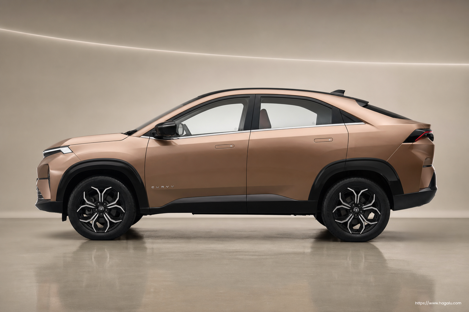 Tata Curvv full side profile showing the roofline, doors and wheel design in South Africa