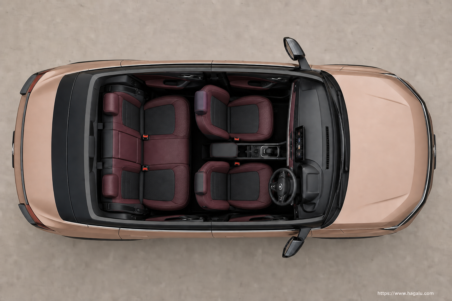 Tata Curvv top-down seating layout showing the roof design and cabin arrangement in South Africa