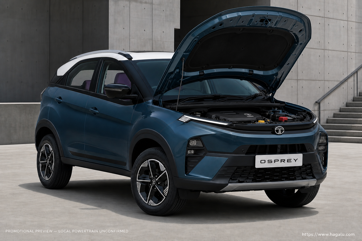 Tata Osprey open bonnet and powertrain bay showing the under-bonnet layout in South Africa