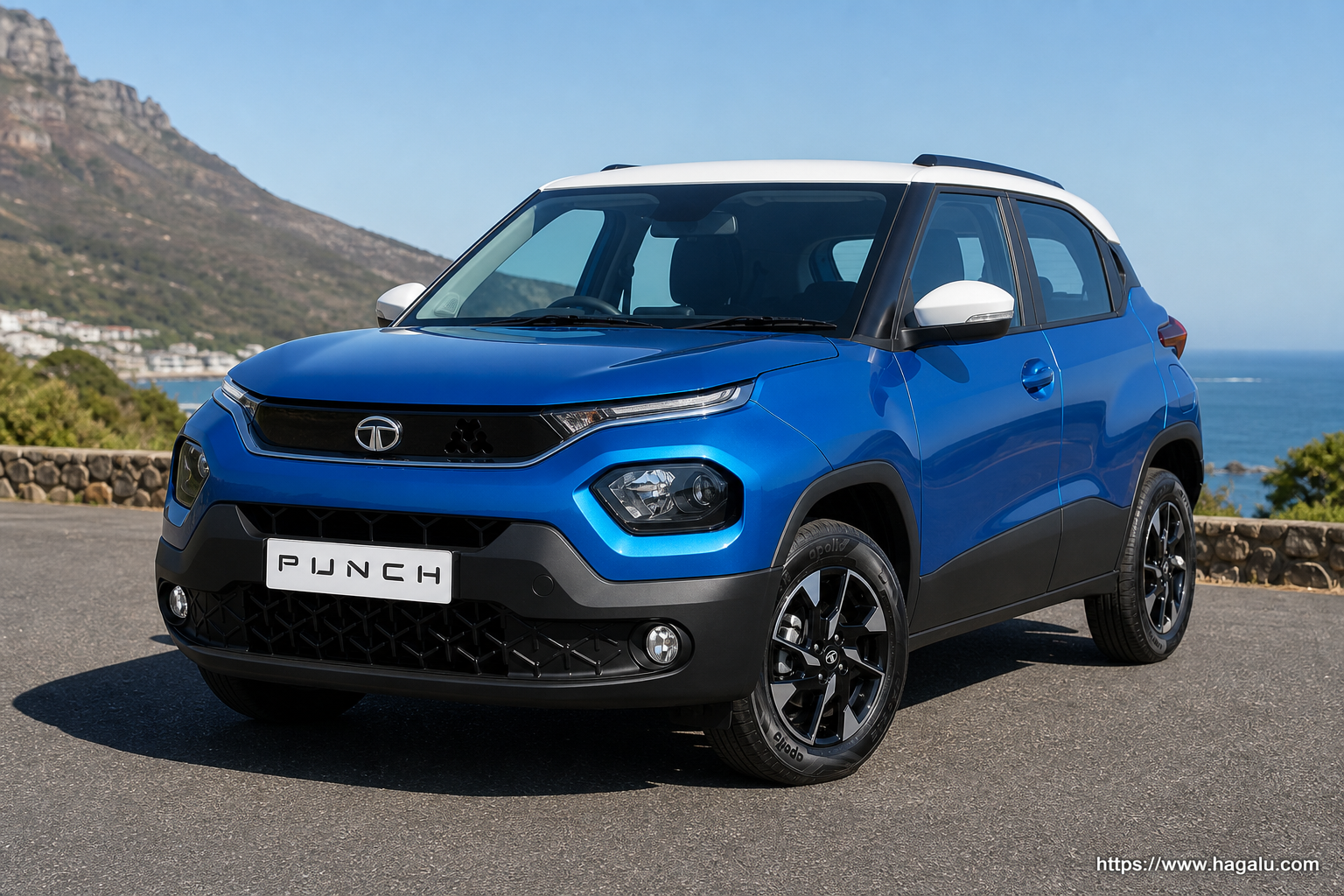 Tata Punch front three-quarter exterior showing the grille, headlights and body design in South Africa