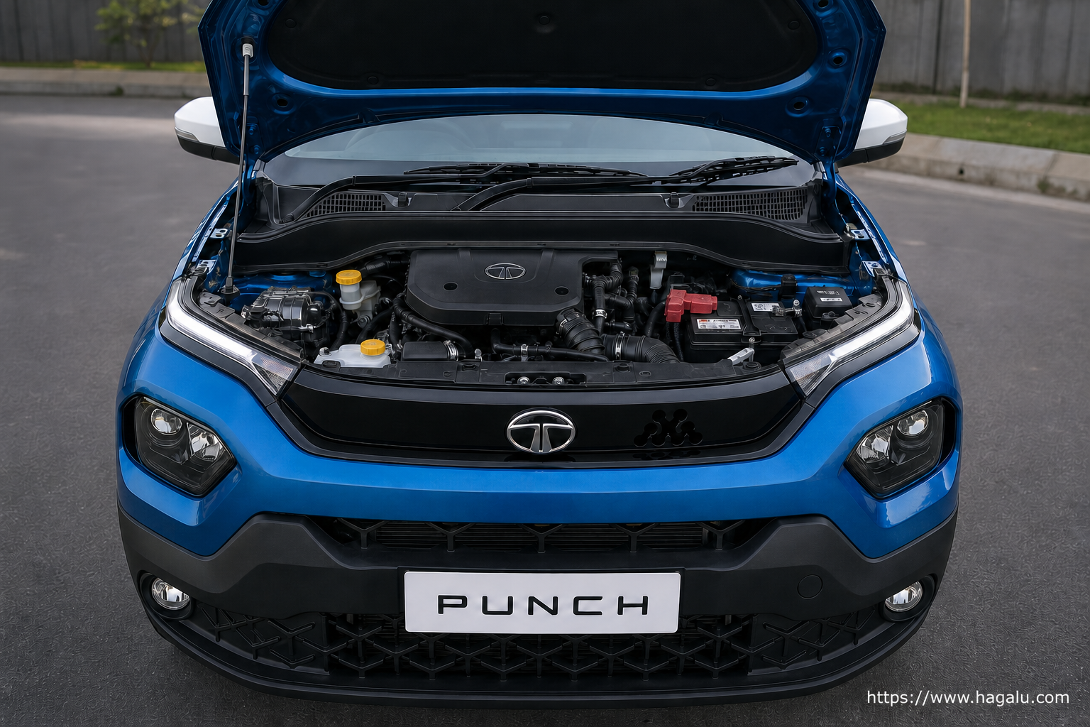 Tata Punch open bonnet and powertrain bay showing the under-bonnet layout in South Africa