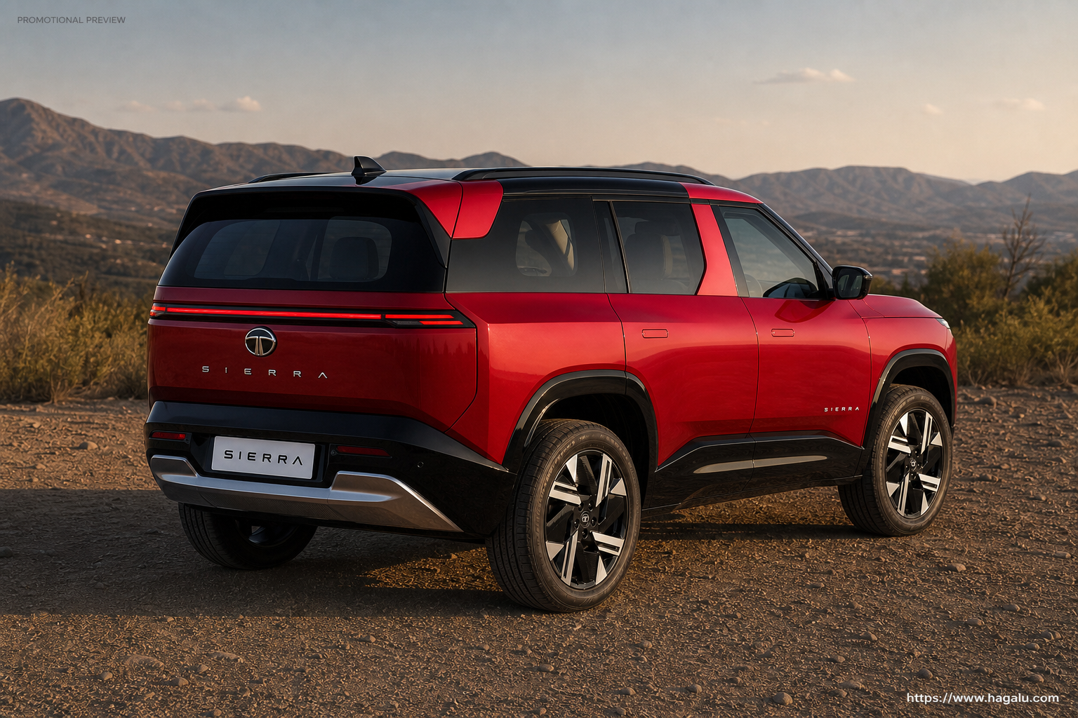 Tata Sierra rear three-quarter exterior showing the taillights, tailgate and rear design in South Africa