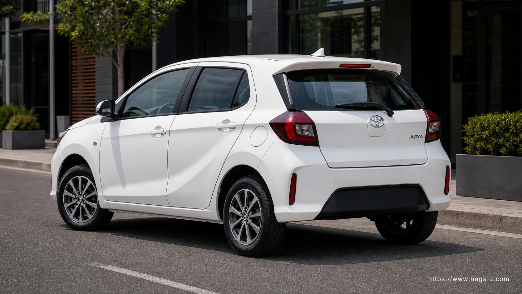 Toyota Agya rear three-quarter exterior showing the taillights, tailgate and rear design in South Africa