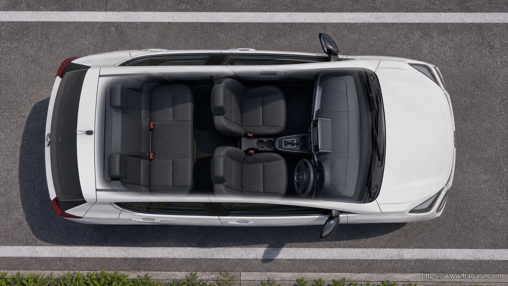 Toyota Agya top-down seating layout showing the roof design and cabin arrangement in South Africa