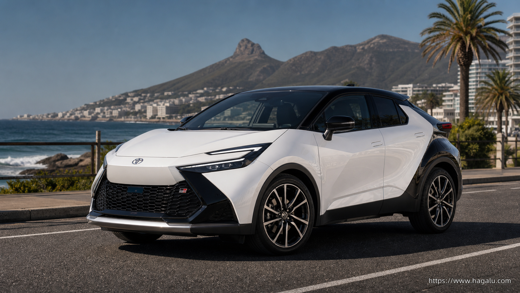 Toyota C-HR front three-quarter exterior showing the grille, headlights and body design in South Africa