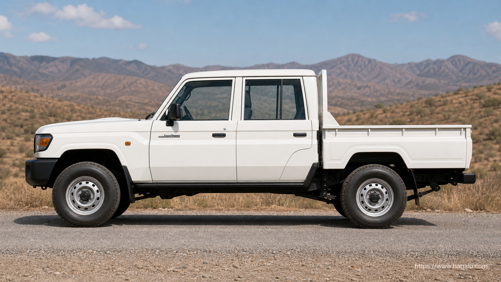 Toyota Land Cruiser 79 full side profile showing the roofline, doors and wheel design in South Africa