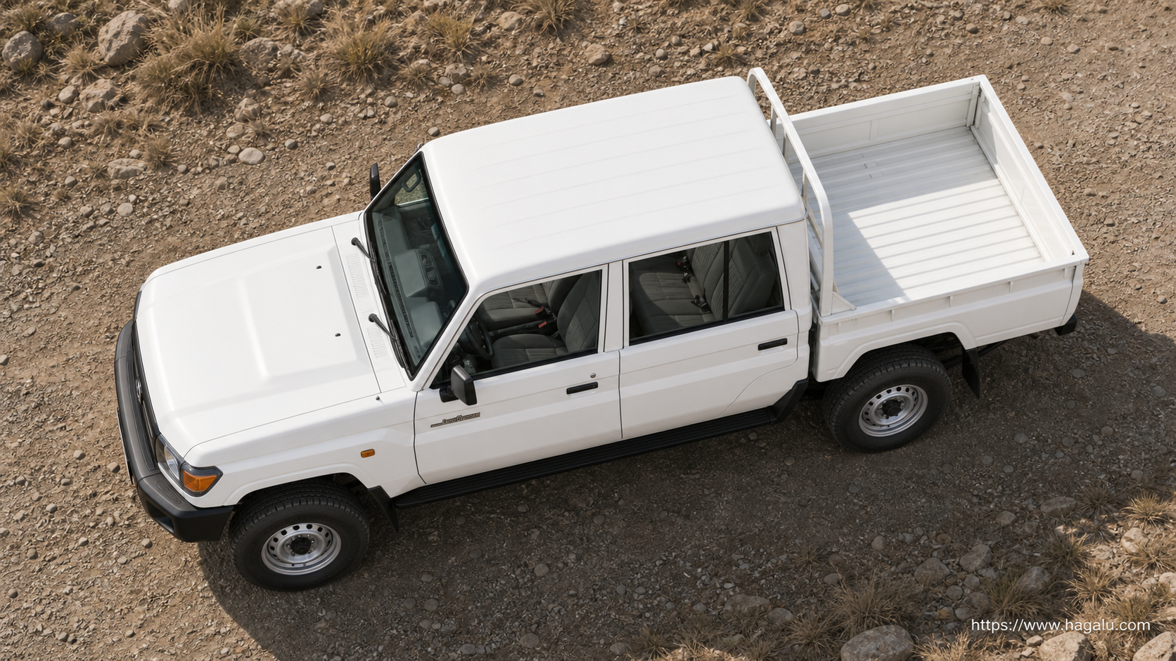 Toyota Land Cruiser 79 top-down seating layout showing the roof design and cabin arrangement in South Africa