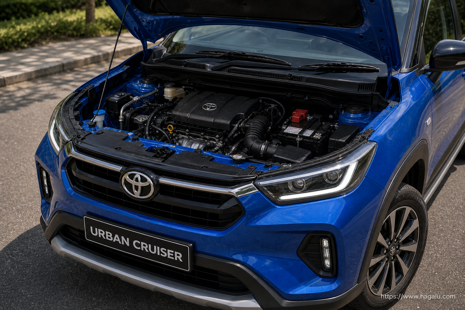 Toyota Urban Cruiser open bonnet and powertrain bay showing the under-bonnet layout in South Africa