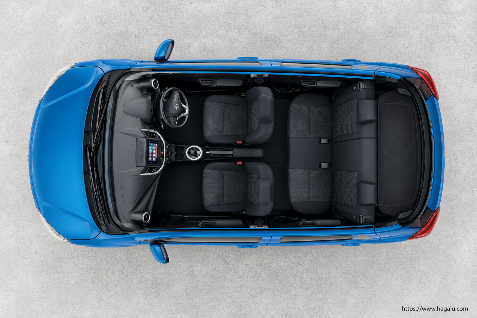 Toyota Vitz top-down seating layout showing the roof design and cabin arrangement in South Africa